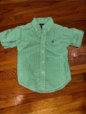 Ralph Lauren Green Gingham Short-Sleeve Button-Down Shirt 4T